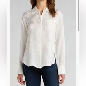 NWT SZ XL PAIGE Kelyn Textured Stripe Silk Button-Up Shirt